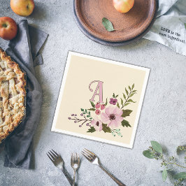 Monogram för antik Blommigt Anpassningsbar Initial Pappersservett