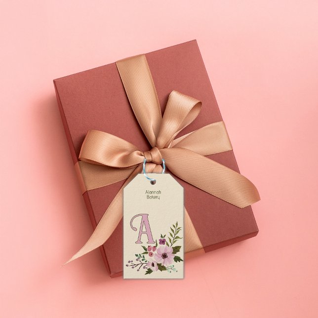 Monogram för antik Blommigt Anpassningsbar Initial Presentetikett (Skapare uppladdad)