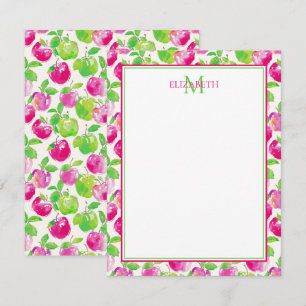 Monogram för äpplen med Rosa och Grönt av vallmo Tilläggskort