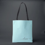 Monogram för Aqua Blue Teal White Girly Tygkasse<br><div class="desc">Aqua Blue Teal Elegant Lägg till din egen Namn Monogram Bok Bag. Denna Bok-bag kan anpassas så att den omfattar ditt första och första namn och ges som julklapp,  Sverige 16 födelsedagar,  Möhippa eller Bröllop.</div>