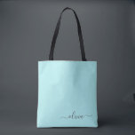 Monogram för Aqua Blue Teal White Girly Tygkasse<br><div class="desc">Aqua Blue Teal Elegant Lägg till din egen Namn Monogram Bok Bag. Denna Bok-bag kan anpassas så att den omfattar ditt första och första namn och ges som julklapp,  Sverige 16 födelsedagar,  Möhippa eller Bröllop.</div>