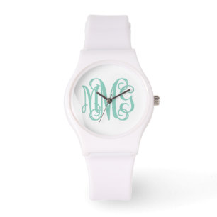 Monogram för Aqua och White Preppy Armbandsur