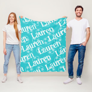 Monogram för Aqua & White Novelty Ocer Fleecefilt