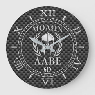Monogram för Armor för Molon Labe kromstil Stor Klocka