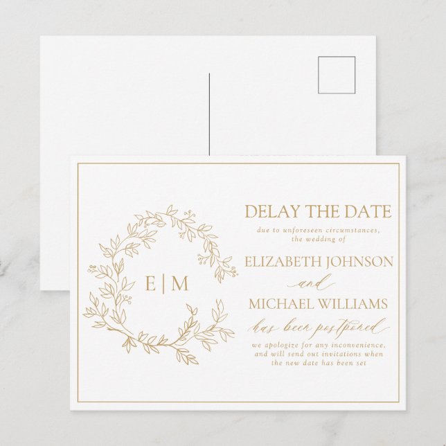 Monogram för att fördröja Vapenskölden i Guld Inbjudan Vykort (Fram/baksida)