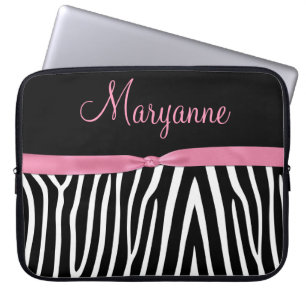 Monogram för band för svart sebra för rosor ros laptop sleeve