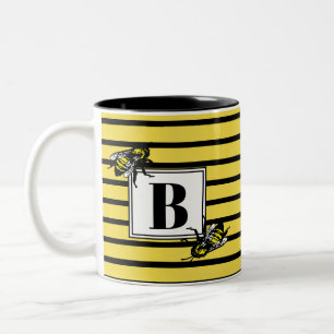 Monogram för bi för svart- & gultrandhonung Två-Tonad mugg