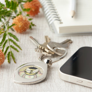 Monogram för bilyckligpersonlig swirl silverfärgad nyckelring