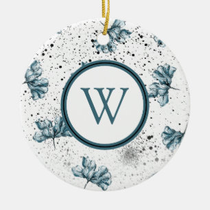 Monogram för blå Blommigt av elegant Julgransprydnad Keramik