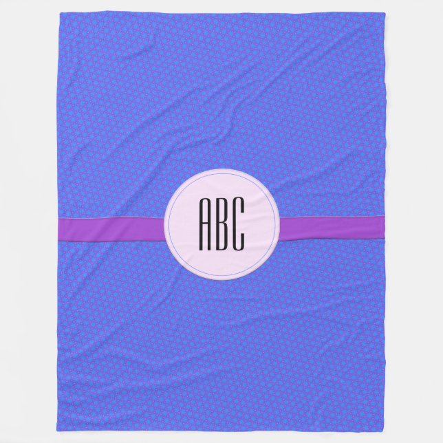 Monogram för blå Lila Geometric Personlig Fleecefilt (Framsidan)