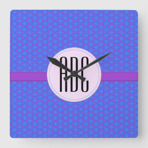 Monogram för blå Lila Geometric Personlig Fyrkantig Klocka