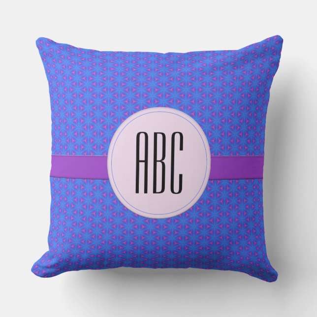 Monogram för blå Lila Geometric Personlig Kudde (Framsida)