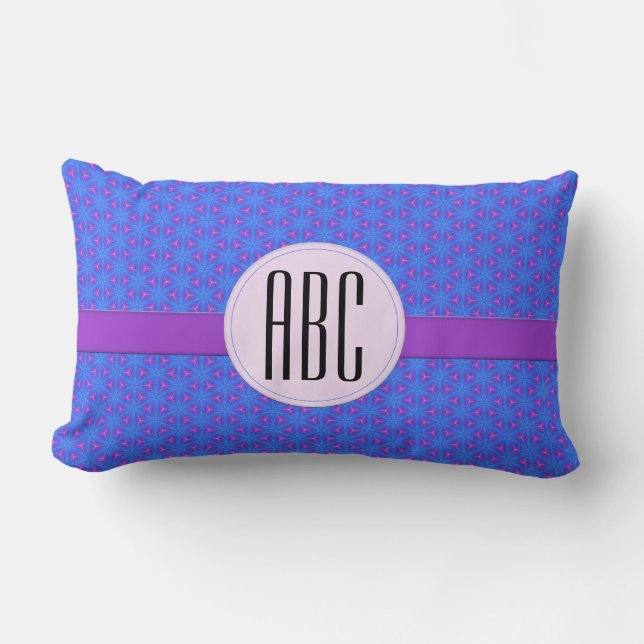 Monogram för blå Lila Geometric Personlig Lumbarkudde (Framsida)