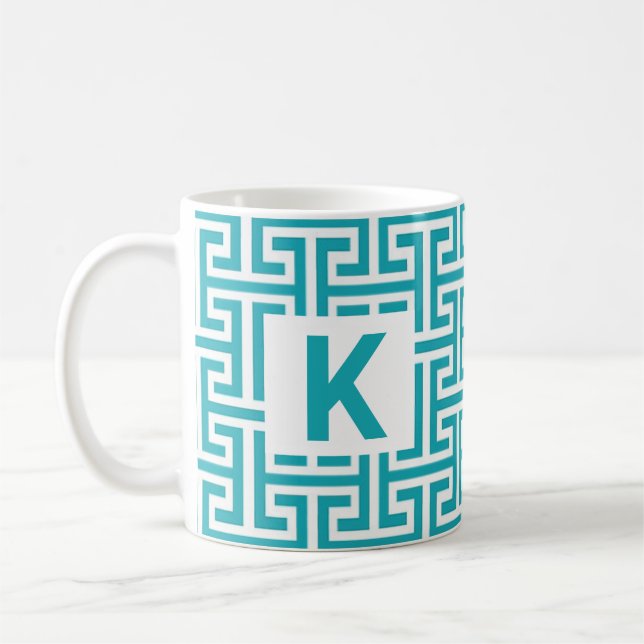 Monogram för blå och vit geometrisk Mönster Kaffemugg (Vänster)