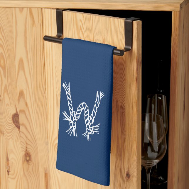 Monogram för blå vit anpassningsbar kökshandduk (Thirds Fold)