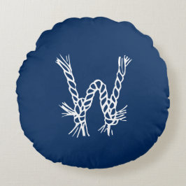 Monogram för blå vit anpassningsbar rund kudde