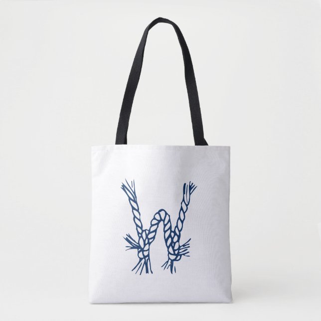 Monogram för blå vit anpassningsbar tygkasse (Framsida)