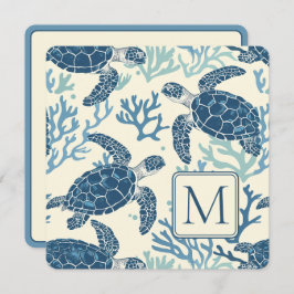 Monogram för blåa och Cream Sea Turtles