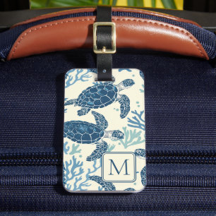 Monogram för blåa och Cream Sea Turtles Bagagebricka