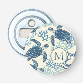 Monogram för blåa och Cream Sea Turtles Flasköppnare