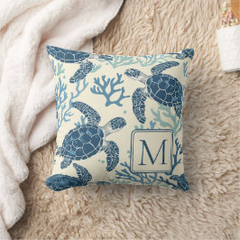 Monogram för blåa och Cream Sea Turtles Kudde
