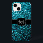 Monogram för blåblanka faux glitter-sparkler<br><div class="desc">Aqua blue shiny faux glitter sparkles Monogram Fodral-Mate iphone case. Anpassa med ditt första och namn. Unik faux glatt telefonfodral med vackra glatt glamorösa ljusblå glansig glitter-gnistor. Foto av cyan blue sparkles inte glitter!</div>