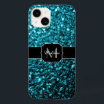 Monogram för blåblanka faux glitter-sparkler<br><div class="desc">Aqua blue shiny faux glitter sparkles Monogram Fodral-Mate iphone case. Anpassa med ditt första och namn. Unik faux glatt telefonfodral med vackra glatt glamorösa ljusblå glansig glitter-gnistor. Foto av cyan blue sparkles inte glitter!</div>