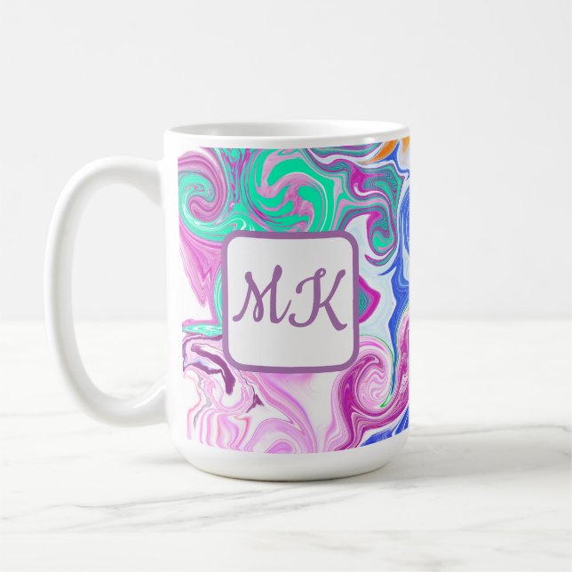 Monogram för blått, Orange, Lila och blått ljus Kaffemugg (Vänster)