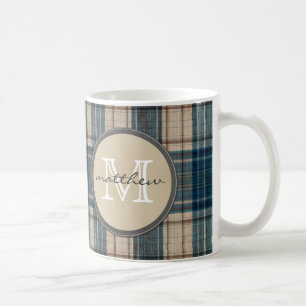 Monogram för blåttflanellbakgrund kaffemugg