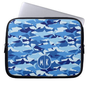 Monogram för blåtthajmönster laptop sleeve