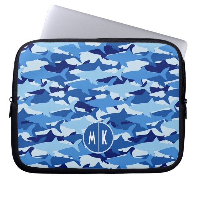 Monogram för blåtthajmönster | laptop sleeve (Framsidan)