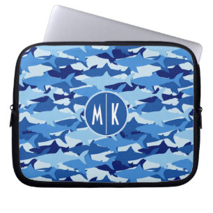Monogram för blåtthajmönster laptop sleeve