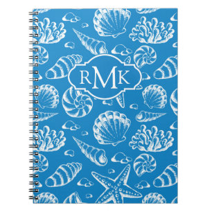 Monogram för blåttstrandmönster anteckningsbok med spiral