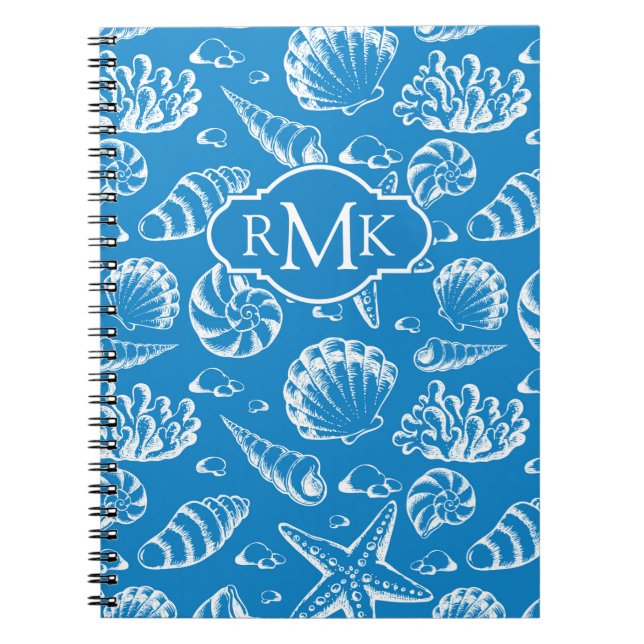 Monogram för blåttstrandmönster | anteckningsbok med spiral (Framsidan)