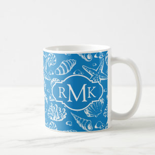 Monogram för blåttstrandmönster kaffemugg