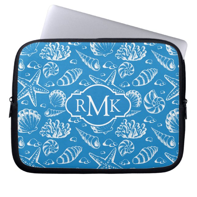 Monogram för blåttstrandmönster | laptop fodral (Framsidan)