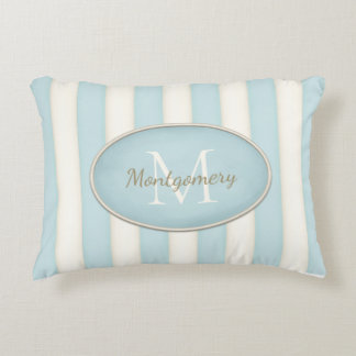Monogram för blek Blue & Cream Rand Oval Framed Prydnadskudde