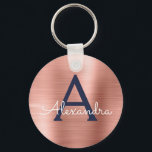 Monogram för blint rostfritt stål från rosa ros Gu Nyckelring<br><div class="desc">Nyckelkedjan för Elegant av den metalliska Guldet i rosa ros och i marinen Blue Faux Stainless Steel. Dessa nyckelkedjor kan anpassas så att de omfattar ditt första och första namn. Dessa nyckelringar gör underbar födelsedag,  möhippa eller bachelorette-parti till fördel.</div>