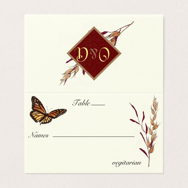 Monogram för blommasoploger med monarch Butterfly Kort (Utsida ovikt)