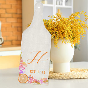 Monogram för Blommigt av frukt i Orange har upprät