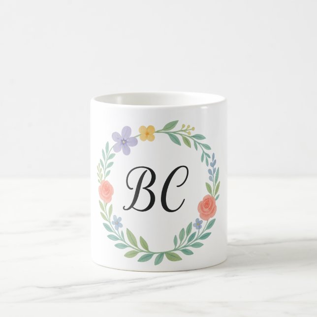 Monogram för Blommigt av visketära ekvivalenter Kaffemugg (Center)