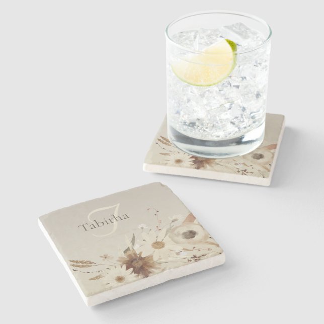 Monogram för Blommigt för höstvattenfärg Stenunderlägg (Sidan)