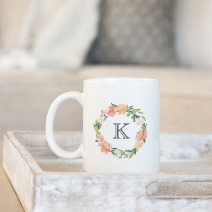 Monogram för blommigt kaffemugg