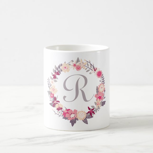 Monogram för blommigt kaffemugg (Center)