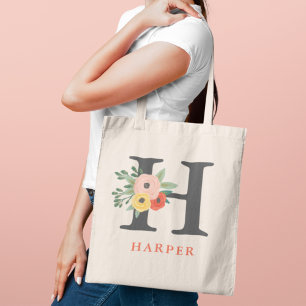 Monogram för Blommigt koral- för koral-Personlig Tygkasse