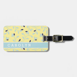 Monogram för blommönster av cute-pastel-gult bagagebricka