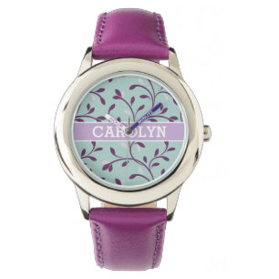 Monogram för blommönster av pastellturkos armbandsur