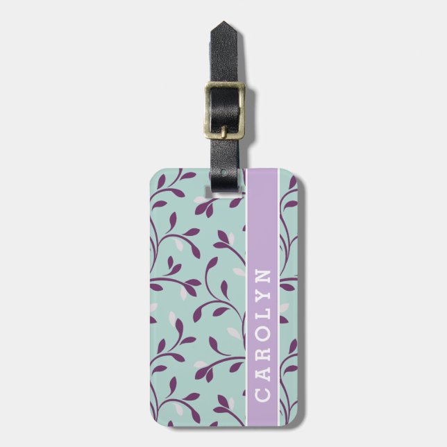 Monogram för blommönster av pastellturkos bagagebricka (Vertikal Framsida)