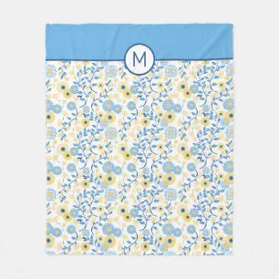 Monogram för blommönster för blåklintblåttgul fleecefilt