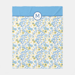 Monogram för blommönster för blåklintblåttgult fleecefilt